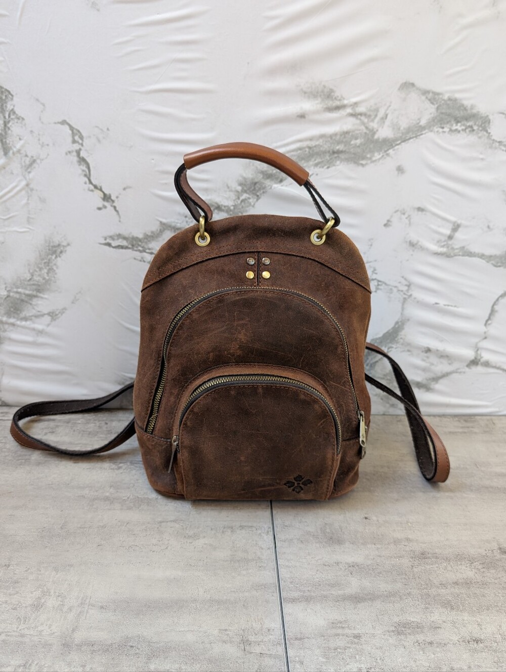 Patrician Nash Alencon Heritage Brown Leather Small Backpack Purse